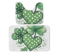 Lot de 2 tapis de salle de bain absorbants, tapis de toilette et tapis de bain antidérapants avec motif trèfle à quatre feuilles, motif cœur et fleur
