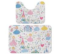Lot de 2 tapis de salle de bain absorbants, tapis de toilette et tapis de bain antidérapants avec motif château et cœur