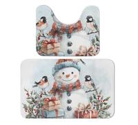 Lot de 2 tapis de salle de bain avec motif bonhomme de neige et oiseau - Tapis de toilette absorbant et tapis de bain antidérapant avec tapis contour WC