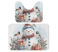 Lot de 2 tapis de salle de bain avec motif bonhomme de neige et oiseau - Tapis de toilette absorbant et tapis de bain antidérapant avec tapis contour WC