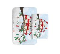 Lot de 2 tapis de salle de bain de Noël avec chapeau de Père Noël et oiseau Bleu 40,6 x 61 cm et 50,8 x 81,3 cm Décoration de Noël
