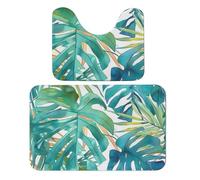 Lot de 2 tapis de salle de bain motif feuilles de jungle tropicale, tapis de toilette absorbant, tapis de bain antidérapant avec tapis contour WC