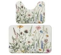 Lot de 2 tapis de salle de bain rustiques lavande, tapis de toilette absorbant, tapis de bain et tapis de contour antidérapant, tapis contour WC