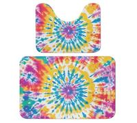 Lot de 2 tapis de salle de bain Tie Dye arc-en-ciel, tapis de toilette absorbant, tapis de bain et tapis contour antidérapant, tapis contour WC avec tapis contour WC