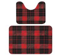 Lot de 2 tapis de salle de bain vintage absorbants et tapis de bain antidérapants avec tapis contour WC Rouge Buffalo