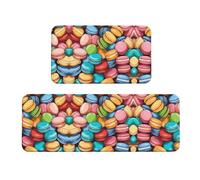 Lot de 2 tapis de sol de cuisine antidérapants et absorbants et imperméables - Motif macaron - Pour la maison et le bureau