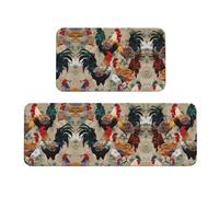 Lot de 2 tapis de sol de cuisine en velours avec imprimé coq et poule - Apporte un confort ultime à votre espace de cuisine