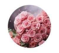 Lot de 2 tapis de souris ronds avec base en caoutchouc antidérapant - Bords cousus - Roses roses et cœurs - Pour souris sans fil, ordinateur, ordinateur portable, maison et bureau - 20,3 cm