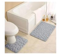 Lot de 2 tapis de toilette en relief avec motif pierre - Absorbe l'eau - Antidérapant - Peut être lavé - Décoration d'intérieur (gris clair)