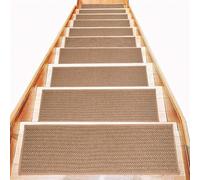 Lot de 2 tapis d'escalier en lin avec envers en caoutchouc antidérapant, séchage rapide, lavables en machine, pour la maison, la cuisine, l'entrée, les marches Marron
