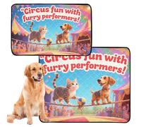 Lot de 2 tapis d'intérieur boueux pour chien, grand tapis antidérapant lavable pour voiture et avion, 61 x 91,4 cm + 91,4 x 106,7 cm, cirque amusant avec des artistes à fourrure