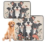 Lot de 2 tapis d'intérieur lavables et antidérapants pour la plage 61 x 91,4 cm + 91,4 x 106,7 cm Motif dessin animé Staffordshire Bull Terrier Beige