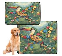 Lot de 2 tapis d'urine antidérapants pour chien - 61 x 91,4 cm + 91,4 x 106,7 cm - Collage de fruits de la forêt tropicale toucan