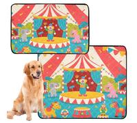 Lot de 2 tapis d'urine pour chien lavables et antidérapants pour siège de voiture 61 x 91,4 cm + 91,4 x 106,7 cm, cirque amusant avec clowns et animaux