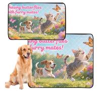 Lot de 2 tapis d'urine pour grands chiens avec pattes boueuses, lavables et antidérapants pour cage d'avion 61 x 91,4 cm + 91,4 x 106,7 cm chassant des papillons avec des compagnons à fourrure