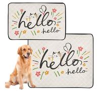 Lot de 2 tapis hygiéniques lavables antidérapants pour voiture et avion 61 x 91,4 cm + 91,4 x 106,7 cm Hello avec chat et fleurs