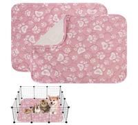 Lot de 2 tapis hygiéniques réutilisables pour cage de cochon d'Inde, 60 x 45 cm, tapis d'entraînement pour petits animaux : lapin, hamster, chiot, chaton (rose patte, rinçage, taille L)