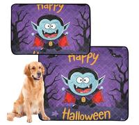 Lot de 2 tapis hygiéniques réutilisables pour chiens, tapis antidérapants pour le sol, 61 x 91,4 cm + 91,4 x 106,7 cm, dessin animé Happy Halloween mignon vampire 11