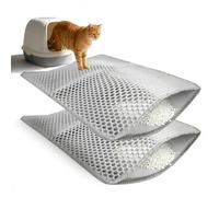 Lot de 2 Tapis Litière Chat Double Couche 40x60cm, Grand Tapis de sol Nid d'Abeille Imperméable Anti-Dérapant pour Bac à Litière, Anti-Gaspillage Gris