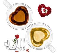 Lot de 2 Tasse à Café Double paroi en forme de cœur de 240ml - Pour café, cappuccino, latte, pour couples parents-ATOBAST