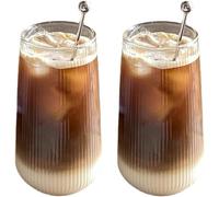 Lot de 2 Tasse de Latte Macchiato Verre Tasse Ensemble, 500ML,côtelé Tasse en verre,Transparent,résistant à la chaleur, latte, macchiato, cappuccino, bière, lait, thé.