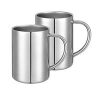 Lot de 2 Tasse Isotherme à Double Paroi de 210 ml en Acier Inoxydable 304 - Mug Cylindrique avec Poignée, Idéale pour Café, Thé ou Lait