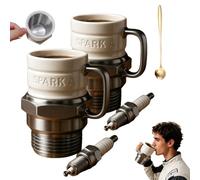 Lot de 2 tasses à bougie d'allumage, tasse à café améliorée avec poignée et cuillère isolées thermiquement, tasse à café unique sur le thème de la voiture, cadeau pour homme, mari, père et collègues