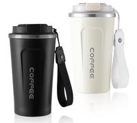 Lot de 2 tasses à café à emporter - 510 ml - En acier inoxydable - Anti-fuite - Avec couvercle - Double paroi isolée - Pour eau, café et thé - Blanc et noir