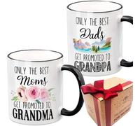Lot de 2 tasses à café avec inscription « Only the Best Mom Dad Get Promoted to Grandma and Grandpa » - Cadeau d'annonce de grossesse - Tasse grand-père - Tasse grand-parent - Noir