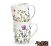 Lot de 2 tasses à café avec motif fleurs de printemps - Belles tasses à café en porcelaine de 300 ml pour cappuccino café thé - Tasse à café exceptionnelle - Passe au lave-vaisselle et au micro-ondes