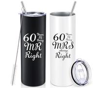 Lot de 2 tasses à café « Being MR/MRS Always Right » avec couvercles et coffret cadeau pour anniversaire de mariage, anniversaire de mariage, 25e, 30e, 40e, 50e, 10e, 16e, 60e, 70e, 80e (60e)