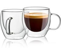Lot de 2 tasses à café classiques en verre transparent de qualité supérieure résistant à la chaleur à double paroi - Tasses à cappuccino, tasses à latte et boissons (250 ml, 2)