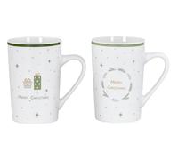 Lot de 2 tasses à café de Noël en porcelaine - Motif Merry Christmas - Idée cadeau pour café, thé et autres boissons chaudes