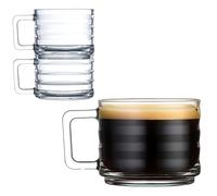 Lot de 2 Tasses à Café Empilables en Verre, Verres à Latte Entièrement Trempés, Tasses à Espresso, Verres à Café et du thé, Tasses en Verre pour Boissons Chaudes avec Poignées (250 cc/8,5 oz)