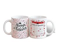 Lot de 2 tasses à café en céramique en forme de cœur avec calendrier royal romantique et ludique pour la Saint-Valentin, cadeau amusant pour couples, fiançailles, anniversaire de mariage - 325 ml