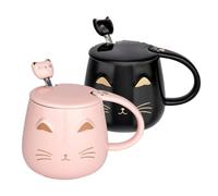 Lot de 2 tasses à café en forme de chat mignon avec couvercle et cuillère en forme de chat Pour les amoureux des chats Pour filles