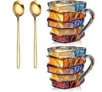 Lot de 2 tasses à café en forme de livre peint en 3D - Tasse à café fantaisie avec livres peints en 3D - Cadeaux de collection pour les amateurs de littérature - Cadeaux de maman et papa