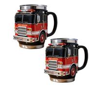 Lot de 2 tasses à café en forme de tête de camion de pompiers | Tasses à thé fantaisie en résine de sauvetage d'incendie | Boisson amusante en acier inoxydable pour chaud et froid | Cadeau pour papa