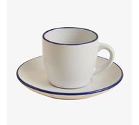 Lot De 2 Tasses À Café En Grès Ronilena Avec Soucoupes, 22 Cl Blanc Gardenia - Bleu Ken