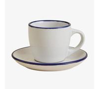 Lot De 2 Tasses À Café En Grès Ronilena Avec Soucoupes, 9 Cl Blanc Gardenia - Bleu Ken