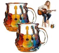 Lot de 2 tasses à café en verre avec motif guitare 3D - Tasses fantaisie sur le thème de la musique - Tasse fantaisie à motif de guitare, cadeau pour les enseignants, les musiciens, les guitaristes