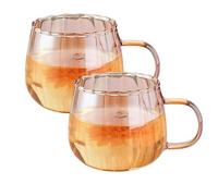 Lot de 2 tasses à café en verre transparent avec poignées - Motif citrouille - 350 ml - Avec poignées - Pour latte, cappuccino (doré)