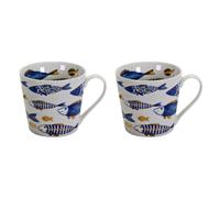 lot de 2 tasses à café et à thé Mug bleu or blanc marine Meet Blue Fish Porcelaine