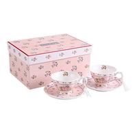 London Boutique Lot de 2 Tasses à café et soucoupes Vintage Flora Rose Lavande Coffret Cadeau en Porcelaine (Rose 2 pièces)