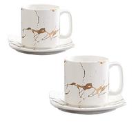 Lot de 2 tasses à café expresso américaines de luxe européennes en marbre avec bord doré et bord doré pour latte, cappuccino, thé rouge, 250 ml (110 ml, blanc)