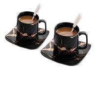 Lot de 2 tasses à café expresso Americano de luxe européen en marbre grain doré bord doré latte tasse à café fantaisie cappuccino après-midi rouge tasse à thé rouge 250 ml (110 ml, noir)