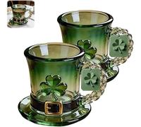 Lot de 2 tasses à café irlandaises en forme de trèfle porte-bonheur avec chapeau de léprechaun, vert émeraude, tasses réutilisables pour fête de la Saint-Patrick, centres de table de vacances et