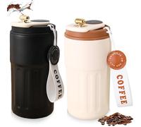 Lot de 2 tasses à café isothermes à affichage numérique - 450 ml - En acier inoxydable 316 - Pour l'eau et le thé - Gobelet isotherme pour voiture - Anti-fuite - Avec couvercle et grille