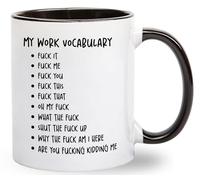 Lot de 2 tasses à café « My Work Vocabulary » - Idée cadeau d'anniversaire amusante pour lui ou elle - Cadeau pour patron, employeur, meilleur ami, gag sarcastique qui sort pour homme et femme