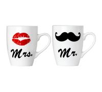 Lot de 2 tasses à café ou à thé « M. et Mme » - Coffret cadeau de tasses - Pour mariage et autres couples amoureux
